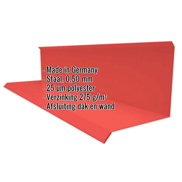 Wandaansluiting Type 3 Koraalrood RAL 3016 met ingebedde productgegevens over materiaal en coating