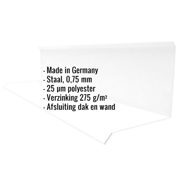 Infographic: Muuraansluiting type 3 van staal, 0,75 mm, 25 µm polyestercoating, met ingebedde gegevens