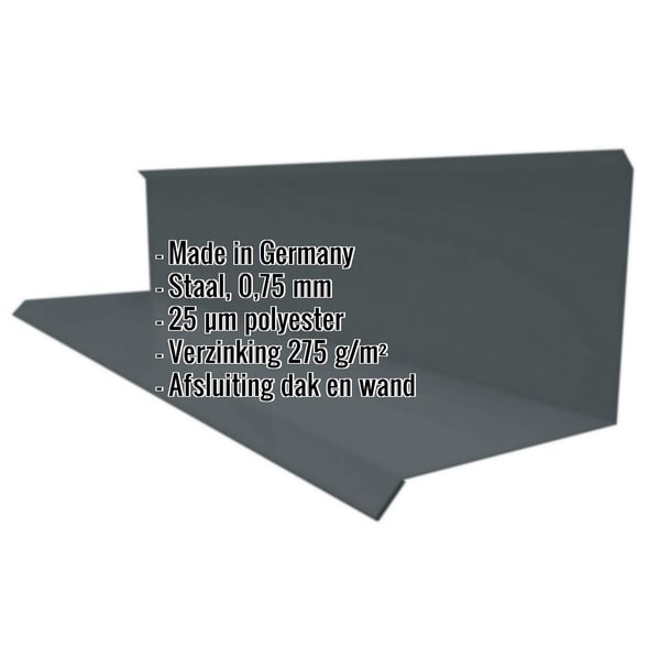 Wandaansluiting type 3 staal 0,75 mm, Antracietgrijs RAL 7016, met ingebedde productinformatie
