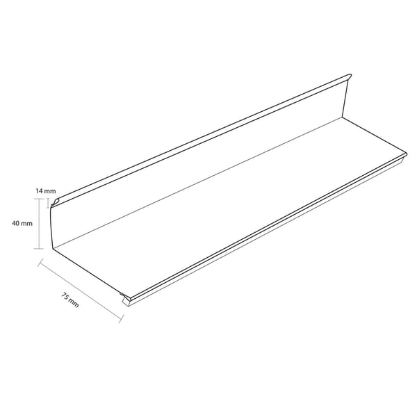 Technische tekening van het wandaansluitprofiel met afmetingen 14 mm, 40 mm en 75 mm