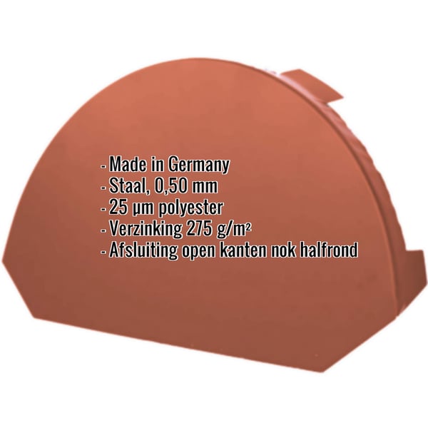 Nokvorsteindstuk groot van staal, Koperbruin (RAL 8004), 0,50 mm, met ingebedde specificaties