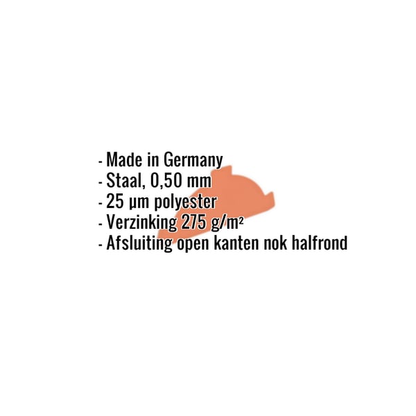 Nokvorst eindstuk Koperbruin met ingebouwde specificaties over materiaal, dikte en coating