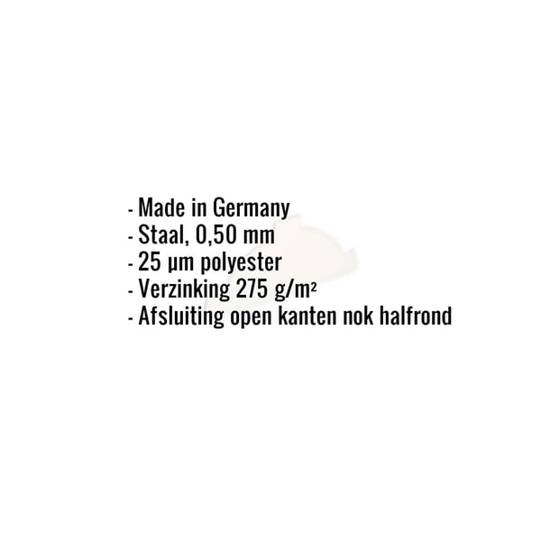 Nokvorsteindstuk van staal, 0,50 mm, met 25 µm polyestercoating, productdetails weergegeven