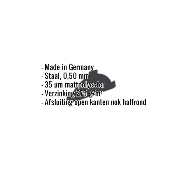 Nokstuk eindkap van staal, 0,50 mm, donkergrijs, met ingebedde productgegevens