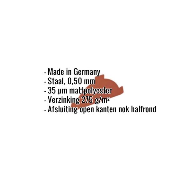 Nokvorsteindstuk Terracotta, 0,50 mm staal, met ingebedde productgegevens