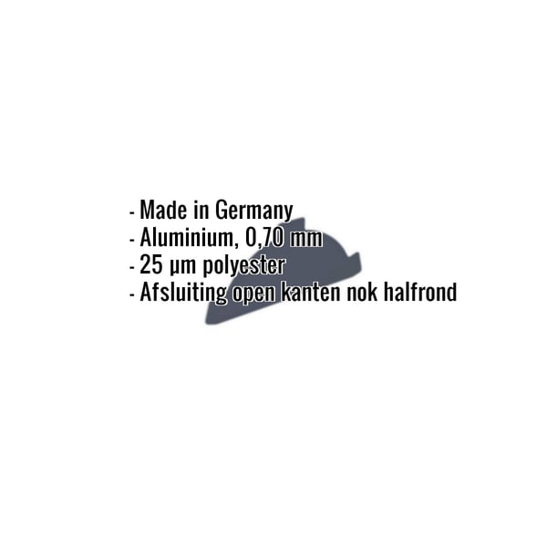 Nokvorsteindstuk aluminium antracietgrijs met ingebedde productdetails over materiaal en coating