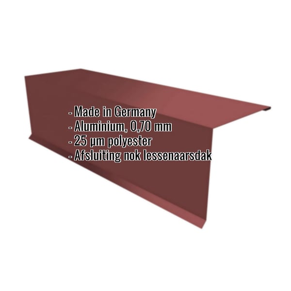 Lessenaarsdakafsluiting aluminium Roodbruin (RAL 8012) met ingebedde productdetails zoals materiaal en dikte