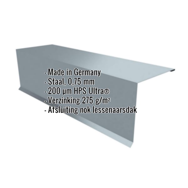 Nok lessenaarsdak | 11 cm x 10 cm x 2,00 m | 80° | Staal 0,63 mm | 200 µm HPS Ultra® | 7040 - Venstergrijs