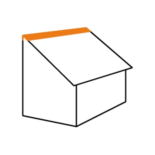 Schema van een lessenaarsdak met oranje gemarkeerde nokafsluiting