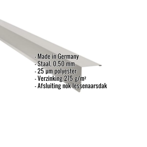 Lessenaarsdak nokafsluiting Zilver-Metallic, 0,50 mm staal, met productdetails en herkomst