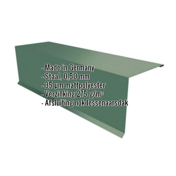Lessenaarsdak nokafsluiting mosgroen RAL 6005, 0,50 mm staal, met productdetails