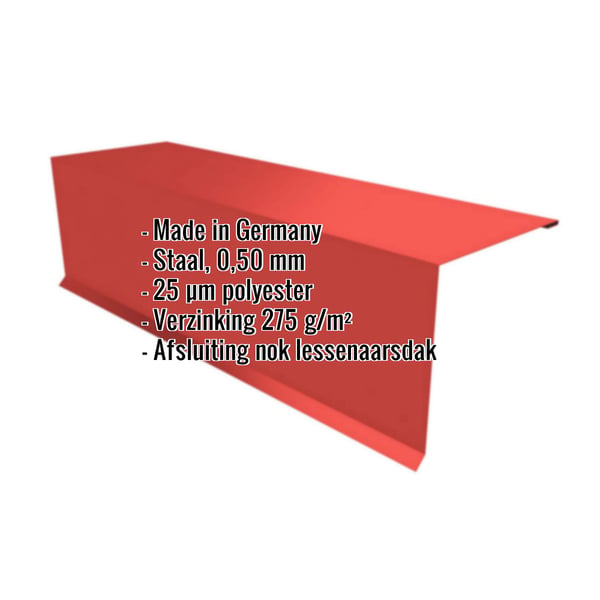 Lessenaarsdak nokafsluiting Koraalrood RAL 3016, 0,50 mm staal, met productdetails