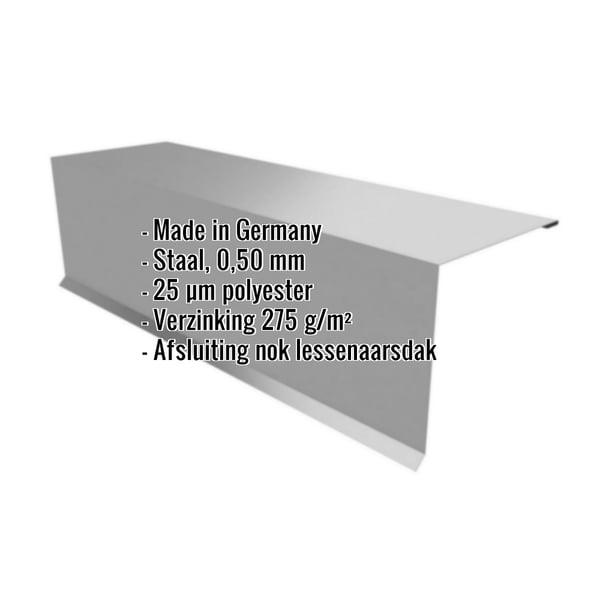 Nok lessenaarsdak | 15 cm x 15 cm x 2,00 m | 80° | Staal 0,50 mm | 25 µm Polyester | 9007 - Grijs aluminiumkleurig