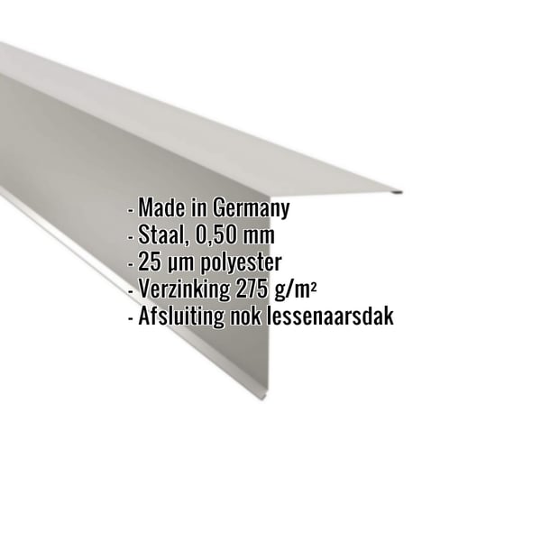 Lessenaarsdakafwerking van staal, Zilver-Metallic, met ingebedde gegevens over materiaal en coating