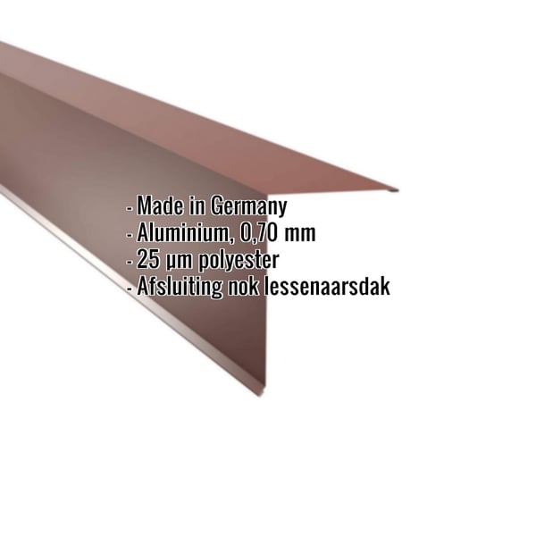 Lessenaarsdak nokafsluiting aluminium Roodbruin, 0,70 mm, met ingebedde gegevens