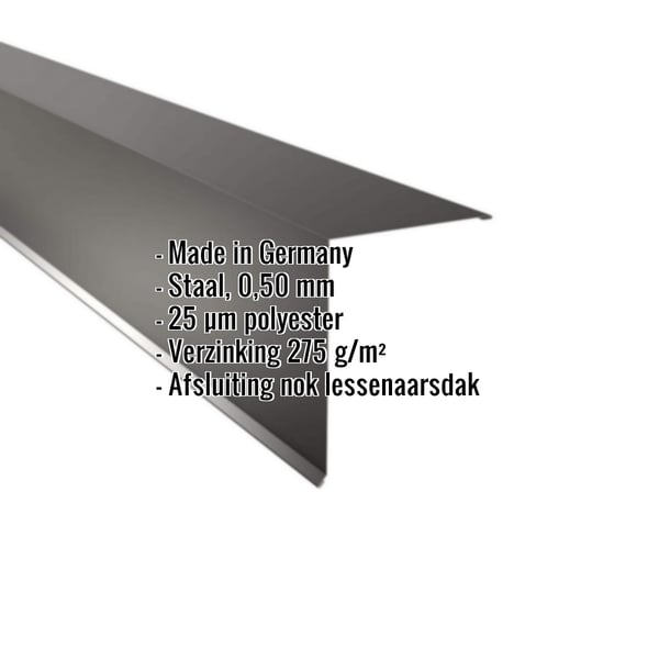 Lessenaarsdak nokafsluiting Gitzwart RAL 9005, 0,50 mm staal, met ingebouwde gegevens