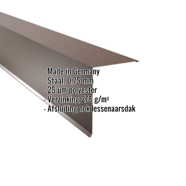Lessenaarsdak nokafsluiting Notenbruin (RAL 8011) van staal, 0,75 mm, met polyestercoating en ingebedde gegevens