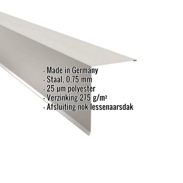 Lessenaarsdak nokafsluiting Grijswit (RAL 9002) staal, 0,75 mm, met productgegevens