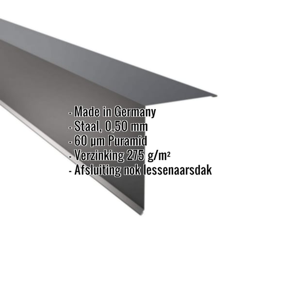 Lessenaarsdak nokafsluiting staal, Antracietgrijs RAL 7016, 0,50 mm, met productdetails