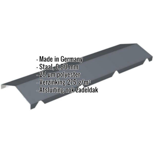 Nokvorst getand, Antracietgrijs RAL 7016, met ingebedde productgegevens over materiaal en coating