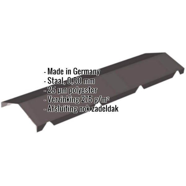 Nokvorst getand, RAL 8019 Grijsbruin, met ingebedde productgegevens zoals materiaal en dikte