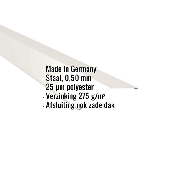 Nokstuk plat Zuiverwit (RAL 9010) van staal, 0,50 mm, met ingebedde specificaties