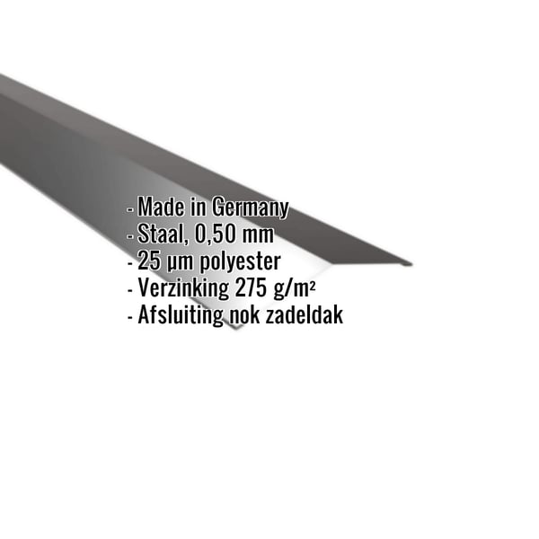 Nokvorst plat Gitzwart RAL 9005, 0,50 mm staal, met ingebedde productdetails