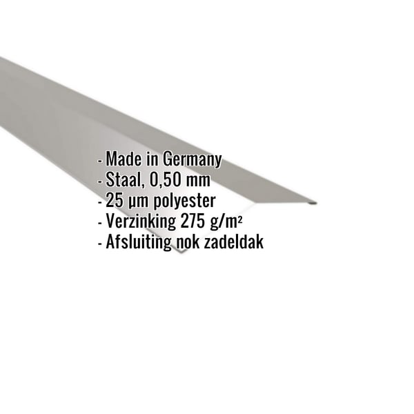 Nokvorst plat, grijs aluminiumkleurig, met ingebedde gegevens over materiaal, dikte en coating