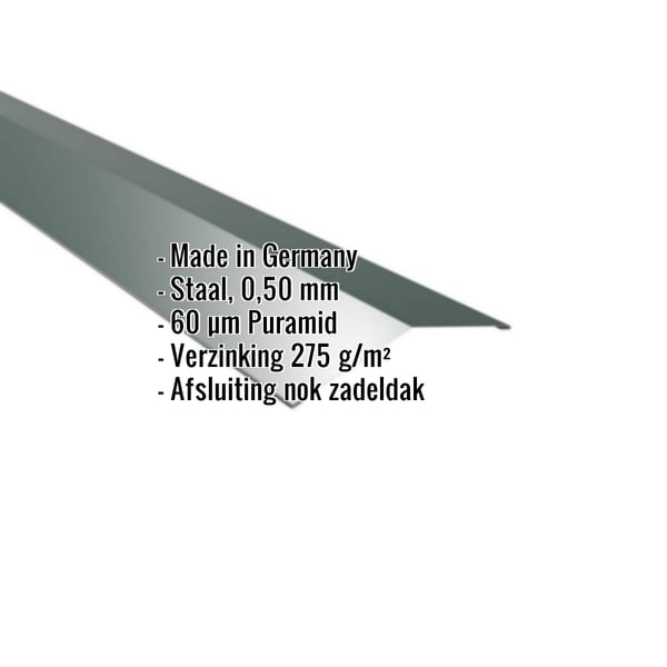 Nokvorst plat mosgroen, 0,50 mm staal, 60 µm Puramid coating, met ingebedde specificaties