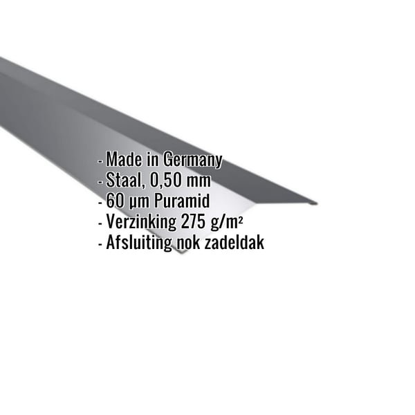 Nokstuk plat, Antracietgrijs, met ingebedde specificaties voor materiaal, dikte en coating
