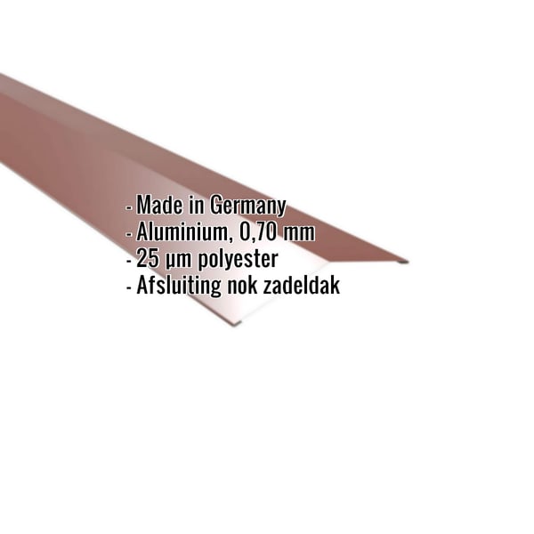 Nokvorst plat aluminium Roodbruin (RAL 8012) met ingebedde productgegevens