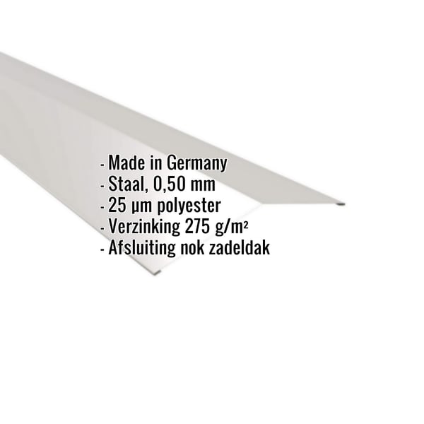Nokstuk plat Zilver-Metallic met ingebedde gegevens over materiaal, dikte en coating, infografiek