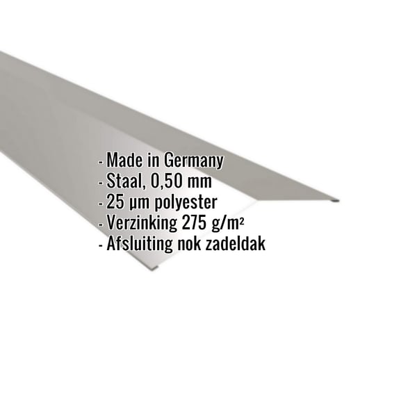 Nokvorst plat, grijs aluminiumkleurig, met ingebedde productgegevens over materiaal, dikte en coating