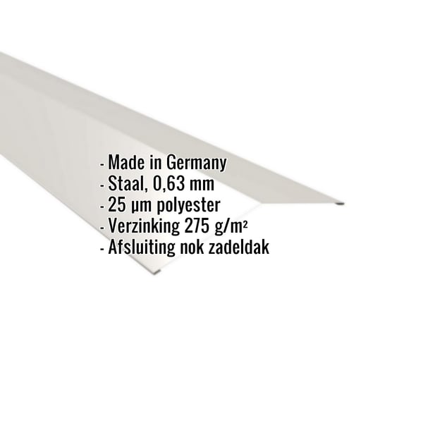 Nokstuk plat Grijswit RAL 9002 met ingebouwde productgegevens zoals materiaal, dikte en coating