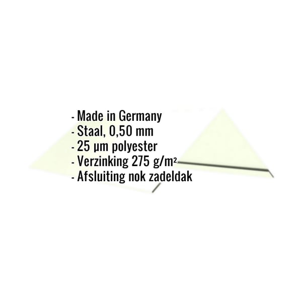 Nokvorst vlak, Grijswit RAL 9002, met ingebedde specificaties voor materiaal, dikte en coating