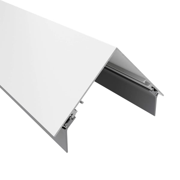 Nokprofiel van wit aluminium, VLF, hoofdaanzicht schuin van boven