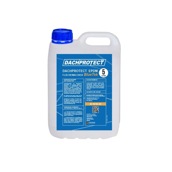 DACHPROTECT BlueTek oppervlakte lijm 5 liter jerrycan, wit met blauw etiket en blauwe dop