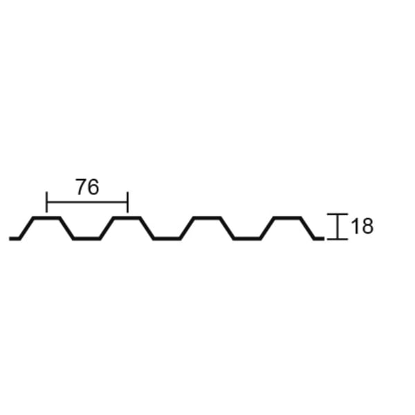 Technische tekening van PET damwandplaat profiel 76/18 met afmetingen