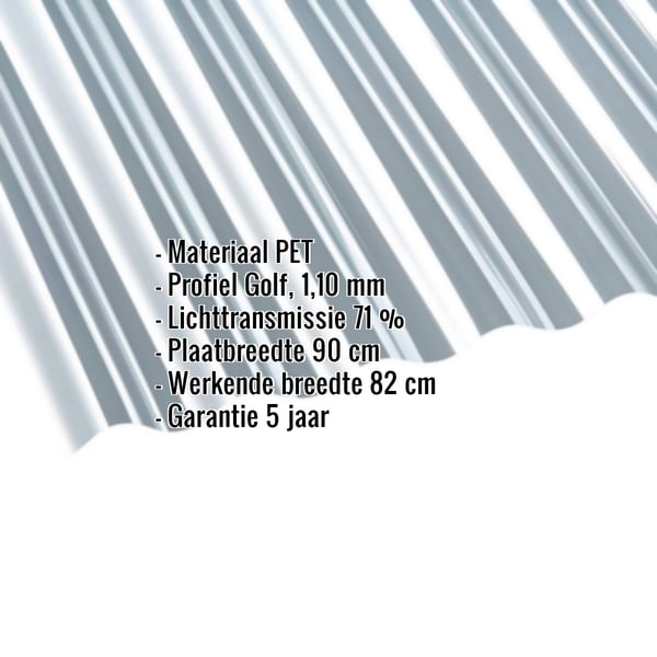 PET golfplaat | 76/18 | 1,10 mm | Helder | Blueline | 2,00 m