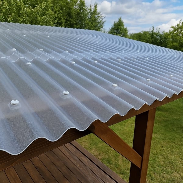 PET golfplaat 76/18, 1,00 mm, lichtblauw getint, als dakbedekking met bevestigingsschroeven op houtconstructie