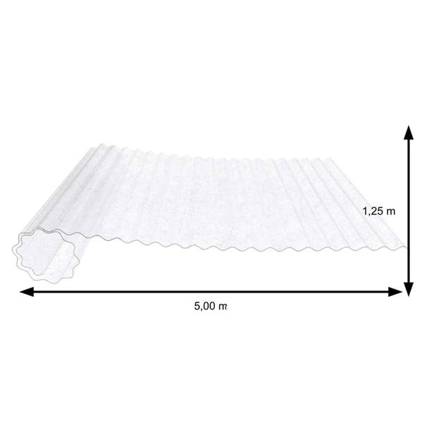 PET golfplaat 76/18, 1,00 mm, lichtblauw getint, opgerold, met afmetingen 1,25 m lengte en 5,00 m breedte