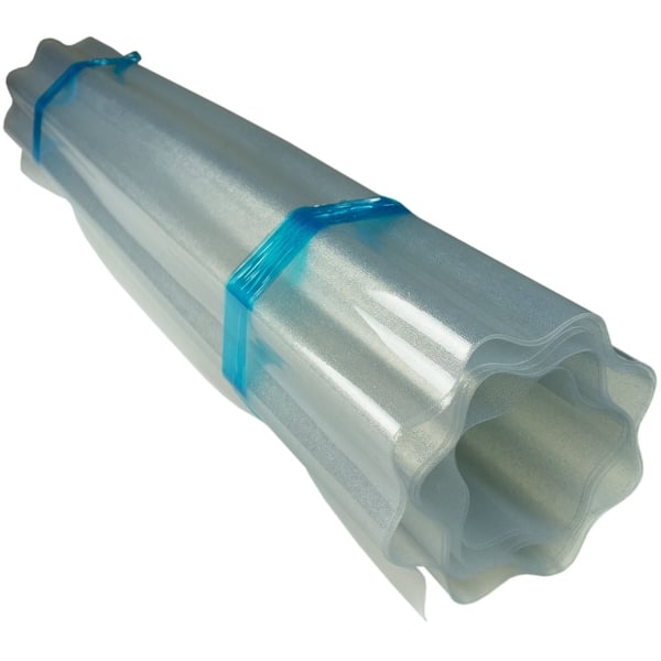 PET golfplaten 76/18, 1,00 mm, lichtblauw getint, als pakket met blauwe banden gebundeld