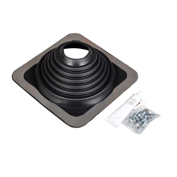 Doorvoermanchet van zwart EPDM met vierkante flens, balg en accessoires zoals schroeven en kit