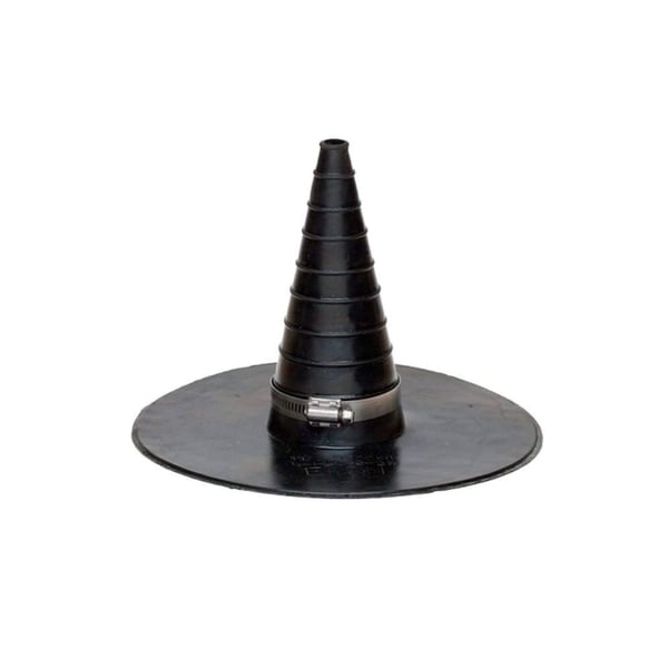 DACHPROTECT buismanchet van zwart EPDM met conische schacht en metalen spanband, vrijstaand