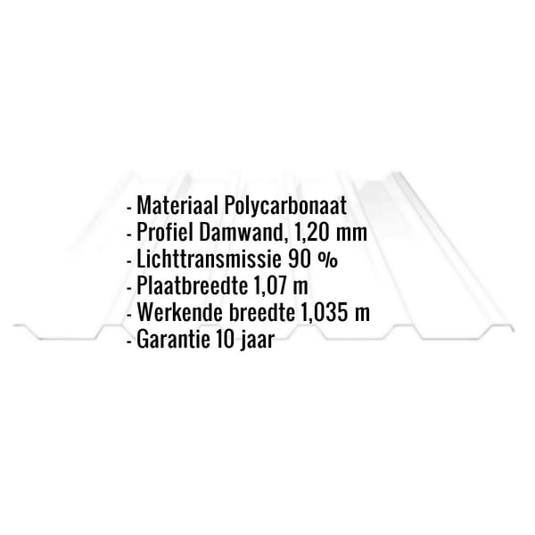 Polycarbonaat damwandplaat | 207/35 | 1,20 mm | Helder | UV-wering 2-zijdig | 4,00 m