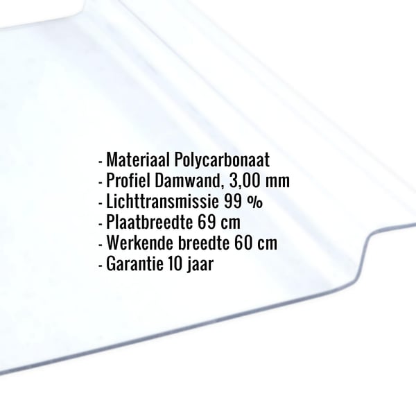 Polycarbonaat lichtplaat helder, 3,00 mm, met ingebedde productgegevens