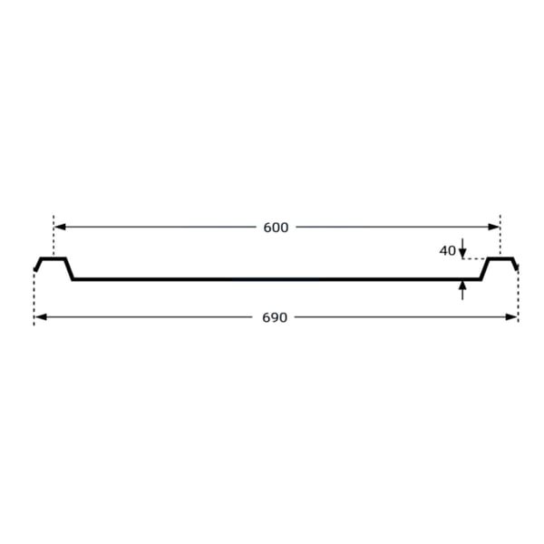 Technische tekening van de polycarbonaat lichtplaat met afmetingen 600 mm en 690 mm