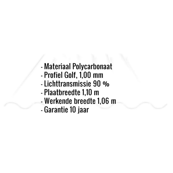 Polycarbonaat lichtplaat, helder, 1,00 mm, met ingebedde productgegevens zoals materiaal, profiel, lichttransmissie en