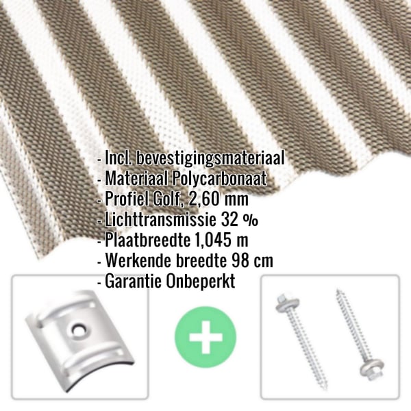 Polycarbonaat golfplaat | 76/18 | Voordeelpakket | 2,60 mm | Brons | Honingraatstructuur | Breedte 3,99 m | Lengte 2,00 m