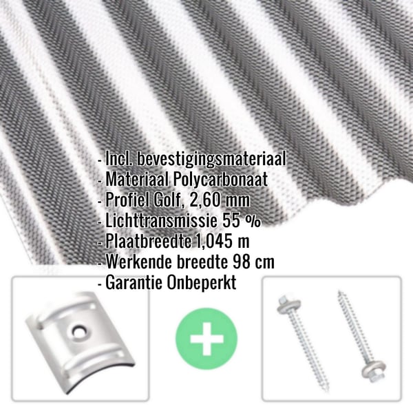Polycarbonaat golfplaat | 76/18 | Voordeelpakket | 2,60 mm | grafiet | Honingraatstructuur | Breedte 3,99 m | Lengte 2,00 m